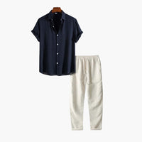 Herren Sommer Schlafanzug Set mit Kurzarmhemd und langer Hose – Marine