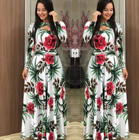 Heidi-Mode | Langarm-Maxi-Kleid mit Floralem Druck – Grün