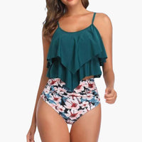 Zweiteiliger Damen - Tankini mit Volant und Bauchkontrolle – Grün