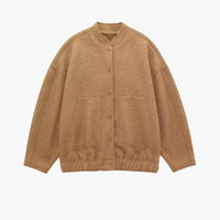 Damen Oversized Jacke mit offenem Frontdesign und aufgesetzten Taschen – Braun