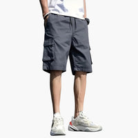 Herren Cargo Shorts mit Kordelzug und Klappentaschen – Grau