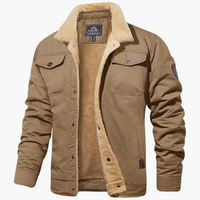 Herren Bomberjacke mit Reißverschluss und Kunstpelzfutter – Khaki