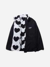 Wispase | Schlanke doppelseitige Oversized-Jacke mit Herzen – Schwarz
