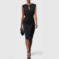 Karla | Damen Midikleid Ärmellos Gerafft Elegant Feminin Business – Schwarz