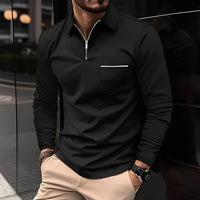 Florent - Herren-Langarm-Polo mit Zipper – Schwarz