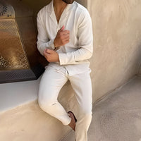 Hadrien - Männer-Set mit Langarmhemd und Hose – Beige