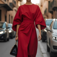 Lauriane - Stilvolles Damenkleid mit Laternenärmeln – Rot
