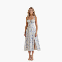 Sommerkleid für Damen - Luftiges Maxi Strandkleid mit Corsage – Blau