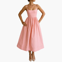 Midikleid Ärmelloses - Sommerkleid für Damen mit Faltenrock – Rosa
