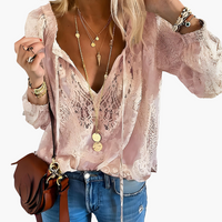 Boho-Bluse mit Schlitz-Ausschnitt für Damen - Luftig & Elegant – Rosa