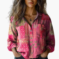 Birgit | Bedruckte Vintage-Bluse – Rosa