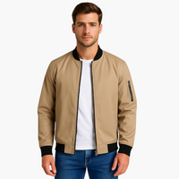 Herren Bomberjacke mit Reißverschluss vorne und geripptem Abschluss – Khaki