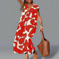 Daniela | Trendiges Kleid mit V-Ausschnitt – Rot