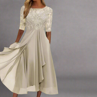 Elisa | Elegantes Midikleid mit Spitze – Gold