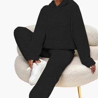 Teddy Hoodie Loungewear für Damen – Schwarz