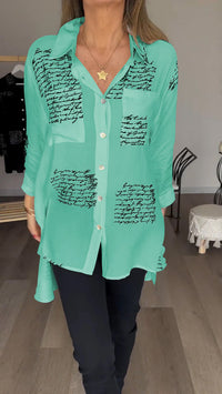 Yvette - Bedrucktes Langarm-Modenshirt – Grün