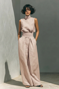Nerina - Ärmelloser Jumpsuit mit weitem Bein – Rosa