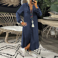 Yara | Langärmliges Maxikleid aus Jeans – Dunkelblau