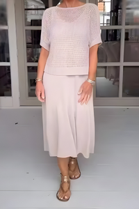 Lieke™ | Sommerkleid mit Gestricktem Oberteil – Beige