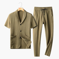 Herren Sommer Loungewear Set mit Knopfleiste und Jogginghose – Armee grün