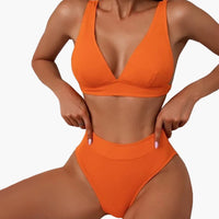 Geripptes Damen-Bikini-Set mit breiten Trägern für den Sommer – Orange