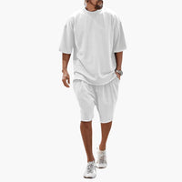 Herren Sommer Zweiteiler mit Kordelshorts und Oversize Shirt – Weiß