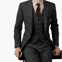 Herren Anzug dreiteilig mit Slim Fit Hose und Revers – Grau