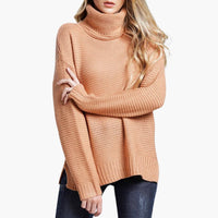 Damen pullover mit Rollkragen und langen Ärmeln – Pfirsich