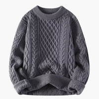 Damenpullover mit Rundhalsausschnitt und Zopfstrick-Oberfläche – Grau