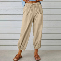 Nora | Weite Damenhose aus Baumwoll-Leinen-Mix – Khaki