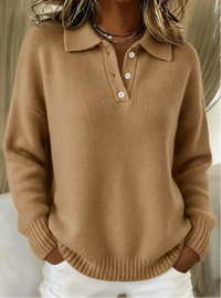 Mara | Eleganter Strickpullover Damen mit Polokragen – Camel