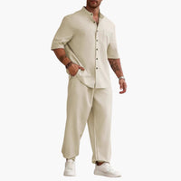Herren Set mit Kurzarmhemd und langer Hose für Sommer – Aprikose