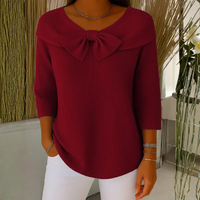 Dorothea | Damen Top Schleifendetail Dreiviertelärmel Feminin Elegant – Rot