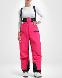 Wasserdichte Skihose für Damen mit hoher Taille und verstellbaren Trägern – Pink