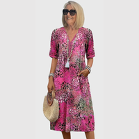 Maja | Damen Midikleid Bedruckt V-Ausschnitt Feminin Casual Sommer – Errötendes Rosa