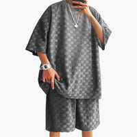Herren Sommer Zweiteiler mit Jacquard Shirt und Shorts – Dunkelgrau