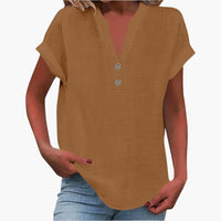 Damen Kurzarmshirt mit V-Ausschnitt und lockerer Passform – Braun