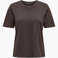 Damen T-Shirt mit Rundhals und kurzen Ärmeln aus Leichtstoff – Dunkelbraun