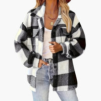 Damen jacke mit Karomuster und Knopfverschluss – Schwarz