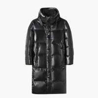 Herren Daunenjacke mit Kapuze und durchgehendem Reißverschluss – Schwarz