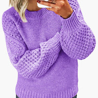 Damen pullover mit strukturierten Ärmeln und geripptem Saum – Lila