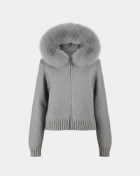 Lenora | Strickmantel mit Fellkragen – Grau