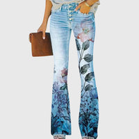 Nicole | Damen Jeans Blumenmuster Figurbetonend Modern Casual Trend – Blaue Blume
