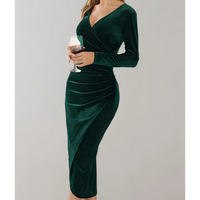 Damen Langärmeliges Wickelkleid | Midi – Grün
