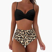 Zweiteiliges Bikini-Set - Damen Bademode mit Blumenprint & Bund – Braun