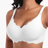 Nahtloser Damen BH ohne Bügel mit verstellbaren Trägern – Weiß-doppel Vorderwelle