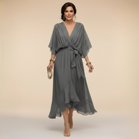 Lena | Chiffonkleid mit V-Ausschnitt für Damen – Grau