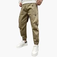 Herren Sommerhose mit Knopfleiste und elastischen Bündchen – Khaki