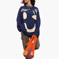 Strickpullover für Damen - mit Oversize-Passform und Smiley-Motiv – Marine