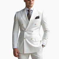 Herren Anzug zweiteilig mit Doppelreiher und Slim Fit Hose – Weiß
